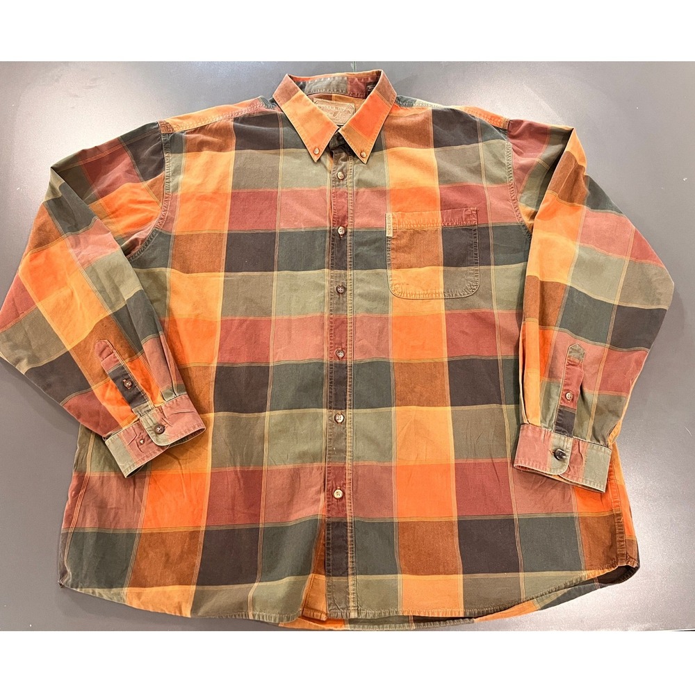 North River Button Down Shirt Mens XXL Redwood Plaid Long Sleeve 7140114 Good